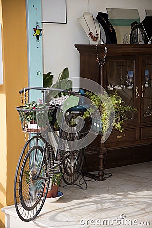 Bike in Frigiliana an old Moorish village above Nerja on the Costa del Sol in Southern Spain Editorial Stock Photo