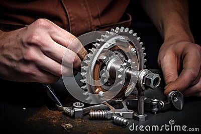 bike gears being adjusted with an allen wrench Stock Photo