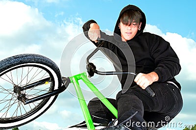 Bike jump against the sky Stock Photo