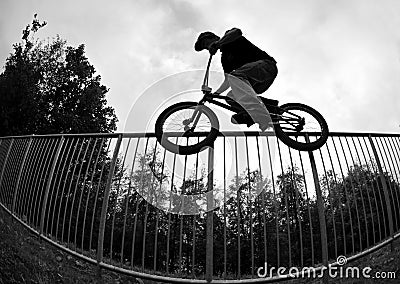 Bike jump silhouette Stock Photo