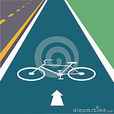 Bike lane in the right lane of the road Vector Illustration