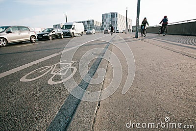 Bike lane on street in Berlin, Germany Editorial Stock Photo