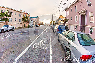 Bike lane on street outer richmond san francisco Editorial Stock Photo