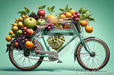 bike with lots of fruits Stock Photo