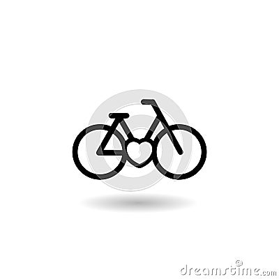 Bike Love Logo Icon with shadow Vector Illustration