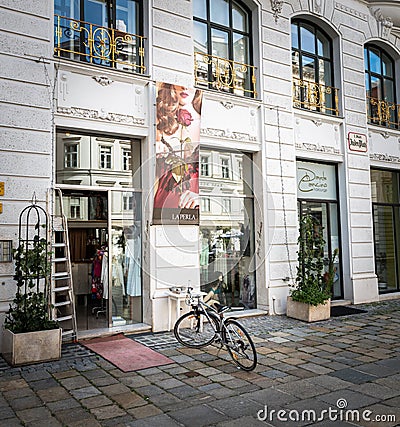 Bike parked on typical Vienna street Editorial Stock Photo