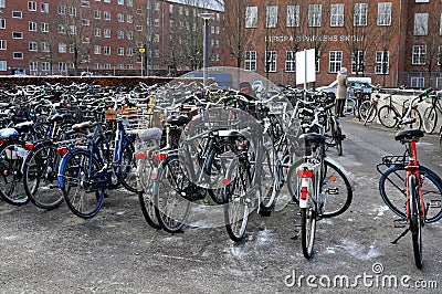 Bike parking at metro train station in danish capital Copenhagen Editorial Stock Photo