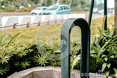 bike parking on the side of the highway Stock Photo