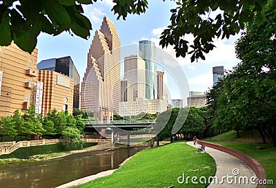 Bike Path by River in Downtown Houston, Texas Stock Photo