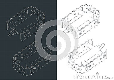 Bike pedal isometric blueprints Vector Illustration