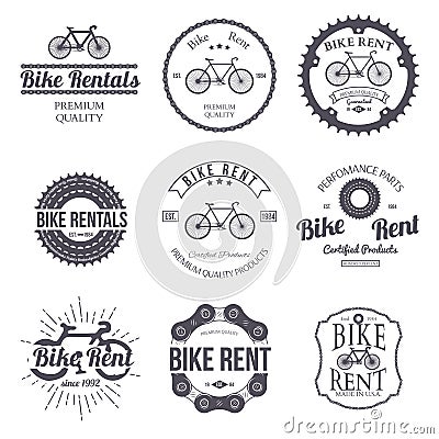 Bike rent. Set of vintage retro logo. Vector Vector Illustration
