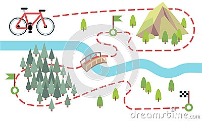 Bike route map. Cycling trip road, country path. Bike adventure tour vector map Vector Illustration