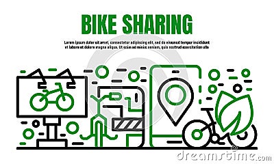 Bike sharing banner, outline style Vector Illustration