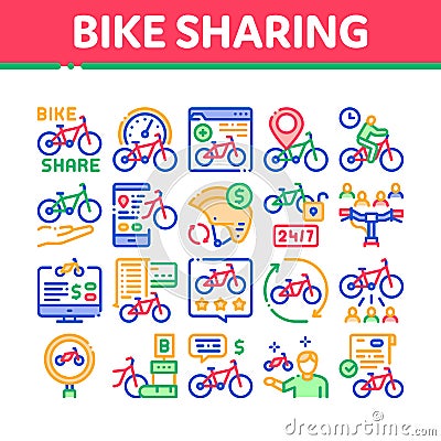 Bike Sharing Business Collection Icons Set Vector Vector Illustration