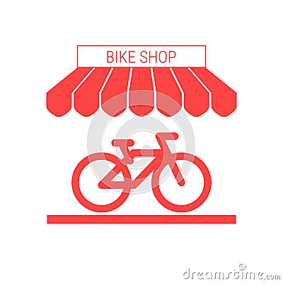Bike Shop, Bicycle Store Single Flat Icon. Striped Awning and Signboard Stock Photo