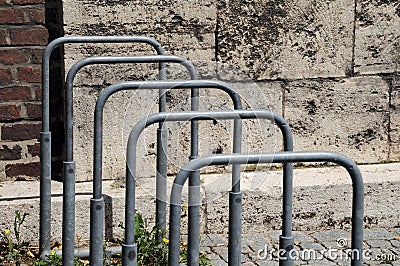 Bicycle racks in front of limestone facade Stock Photo