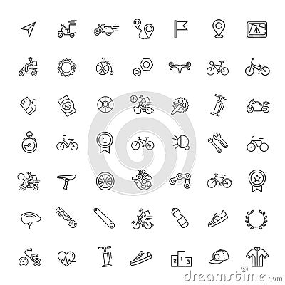 Bike tools and equipment part icon set. Bike and attributes Vector Illustration