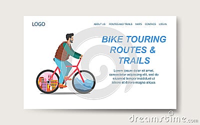 Bike touring routes and trails landing page Vector Illustration