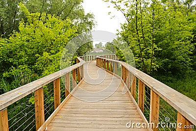 Bike track on a wood bridge Stock Photo