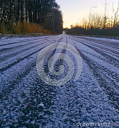 Bike tracks on snow. Stock Photo