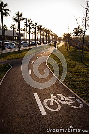 Bike urban path, new bicycle path in the city, cycle tracks, Sitges Stock Photo