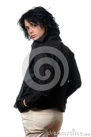 Biker in black casual clothing Stock Photo