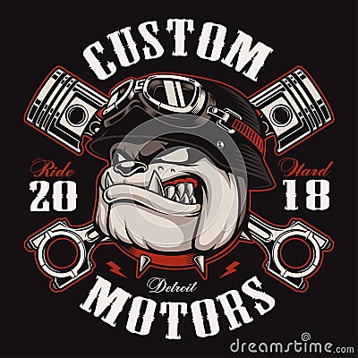 Biker Bulldog biker t-shirt design color version Vector Illustration