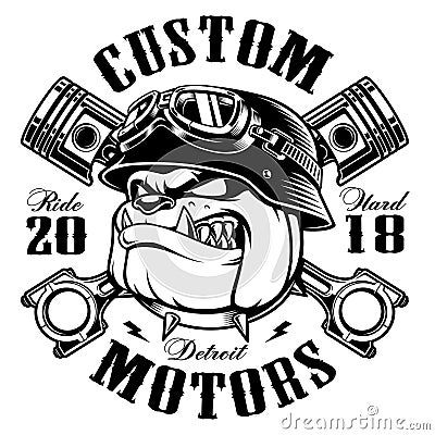 Biker Bulldog biker t-shirt design monochrome version Cartoon Illustration