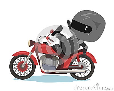Biker cartoon. Child illustration. Lost my balance. Sports uniform and helmet. Cool motorcycle. Chopper bike. Funny Vector Illustration
