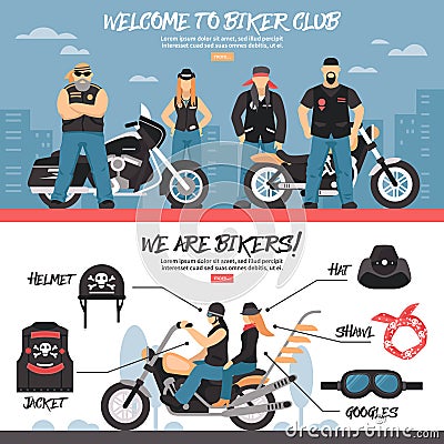 Biker Club Banners Set Vector Illustration