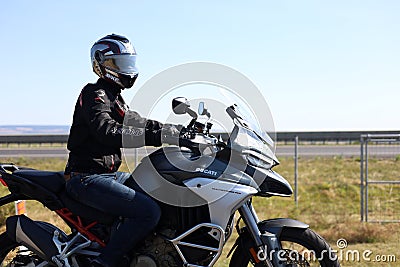 Biker drives Ducati Multistrada V4S Editorial Stock Photo