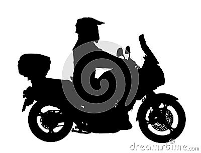 Biker driving a motorcycle rides on asphalt road vector silhouette illustration. Freedom activity. Road travel by bike. Vector Illustration