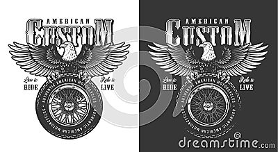 Biker emblem with eagle Vector Illustration