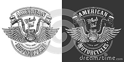 Biker emblem with wings Vector Illustration