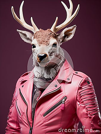 a biker jacket, pink background deer Stock Photo