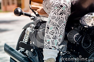 Biker leg detail Stock Photo