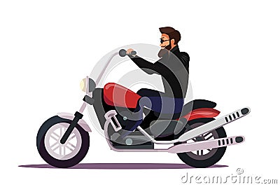 Biker on motorcycle flat vector illustration Vector Illustration