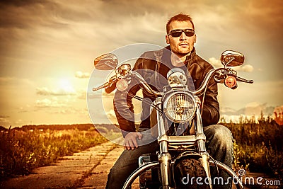 Biker on a motorcycle Stock Photo