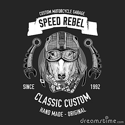 Biker quote with dog for garage, service, t-shirt, spare parts Vector image Vector Illustration