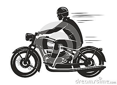 Biker rides a retro motorcycle, silhouette. Motorsport, motorbike concept. Vector illustration Vector Illustration