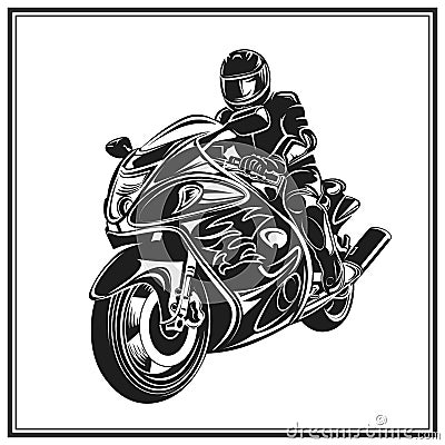 Biker riding a motorcycle . Bikers event or festival emblem. Vector Illustration