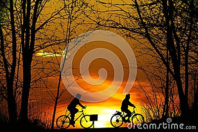 Biker silhouette at sunset Stock Photo