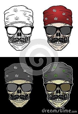 Biker Skull wearing bandana and sunglasses Vector Illustration