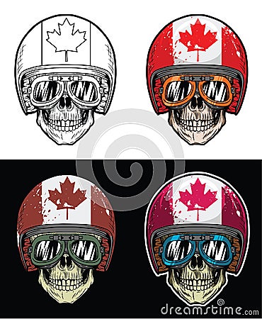 Biker Skull Wearing Goggles and Grunge Senegal Flag Helmet, Hand Drawing Skull Vector Illustration