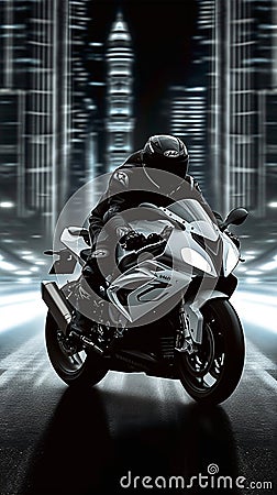 Biker speed, sports bike on white black background, adrenaline rush Stock Photo