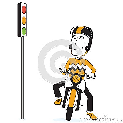 Biker and traffic lamp Vector Illustration