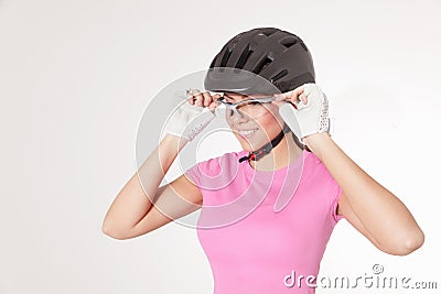 Biker woman in cycling equipments Stock Photo