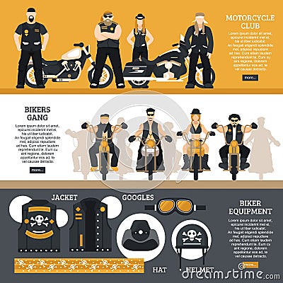 Bikers Banners Set Vector Illustration