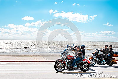 Bikers cruise the Seawall in galveston Editorial Stock Photo