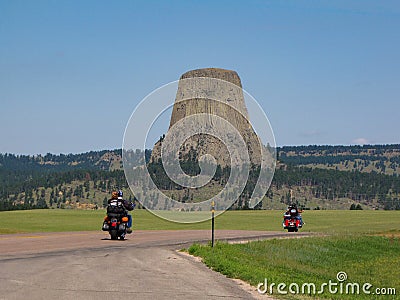 Bikers on the road to Devils Tower Editorial Stock Photo